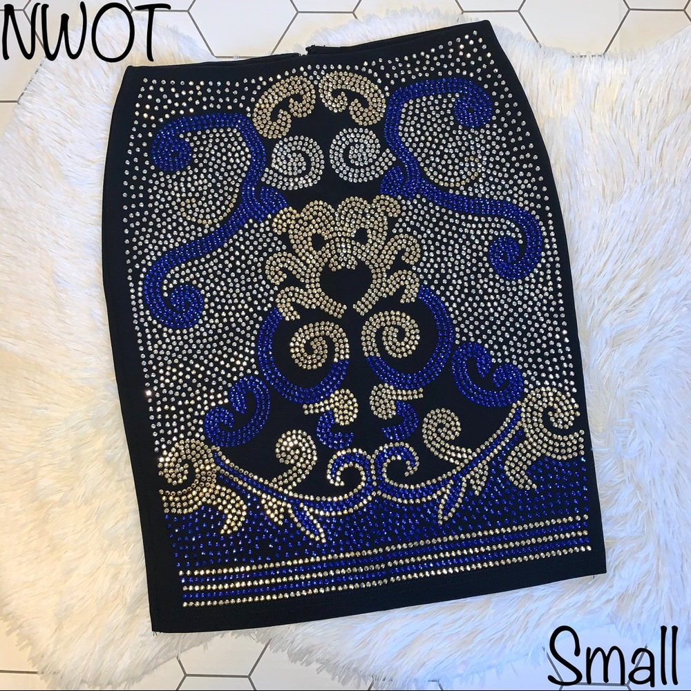 Banjul NWOT Royal Beaded Black Skirt, Size Small